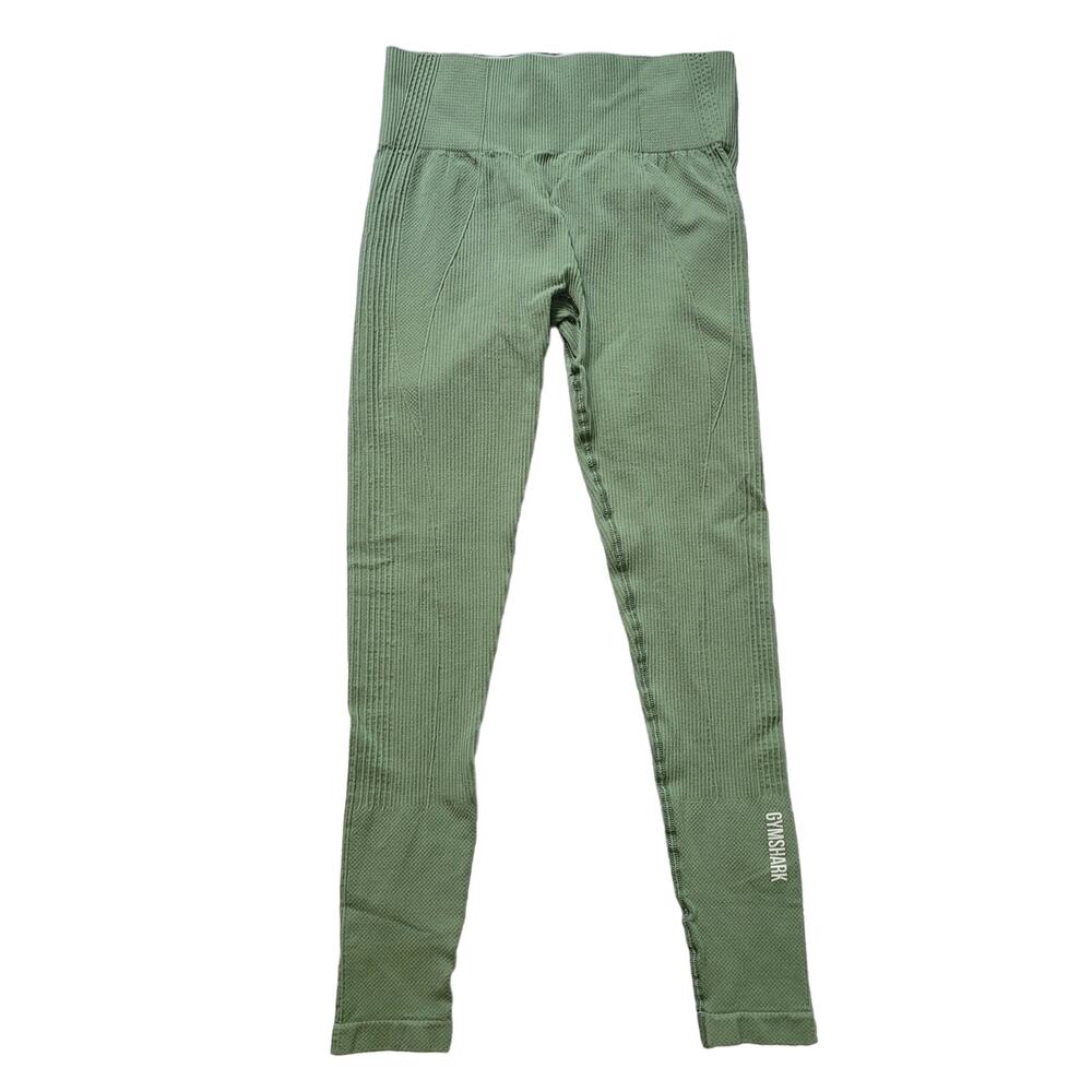 Gymshark Size EST XXS Ribbed Sage Green Power Down Leggings Stretch Athletic